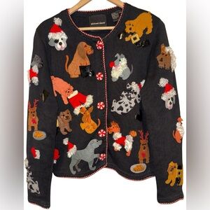 Michael Simon Vintage 90s Christmas Dog Sweater Art To Wear Rare Embellished Med